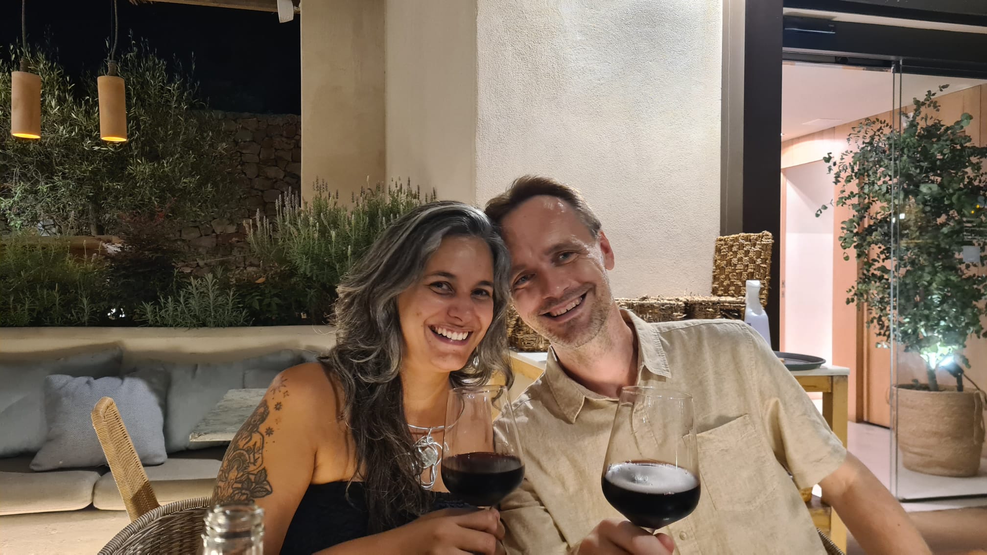 Minha filha e meu genro no jantar de aniversário no restaurante Saona