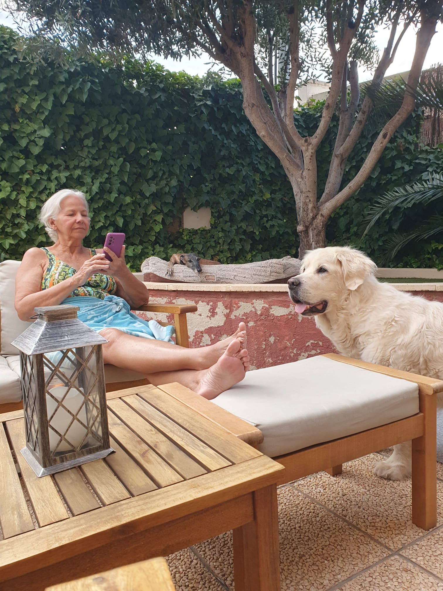 eu e Astro tomando sol no jardim